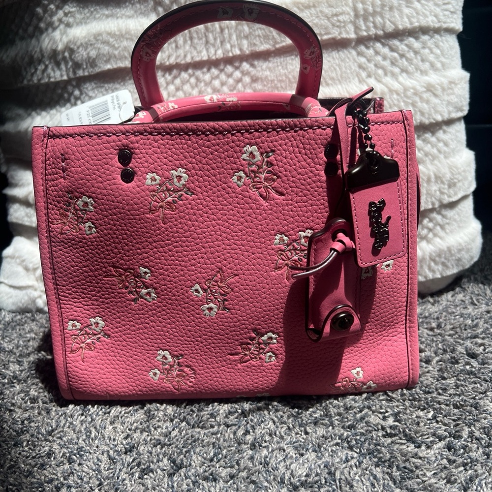 New with tags Coach Pink Satchel with Floral Accents - Picture 14 of 16